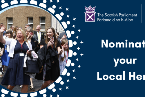 Text says 'nominate your local hero' with people smiling and waving