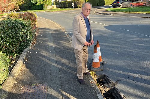 Richard Watson with some of the missing gulley covers on Moor Lane in Haxby