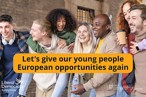 Group of young adults with the slogan "Let's give our young people European opportunities again"