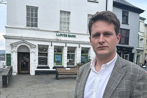 David Chadwick MP in front of Lloyds Brecon