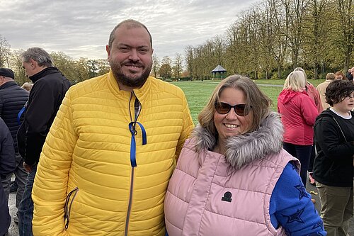 Cllr Sam Edwards & VIctoria ready to march 