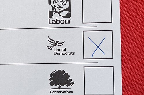 Ballot paper with vote for Liberal Democrats