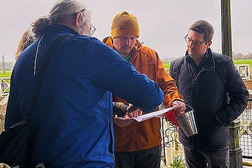 Cameron Thomas and Richard Stanley while testing water on the River Avon