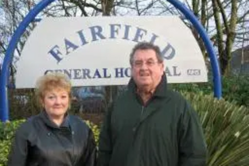 Peter and Doreen campaigning outside Fairfield Hospital.